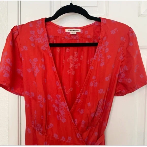 Billabong Floral Midi Wrap Dress Red Size Small - Picture 4 of 8